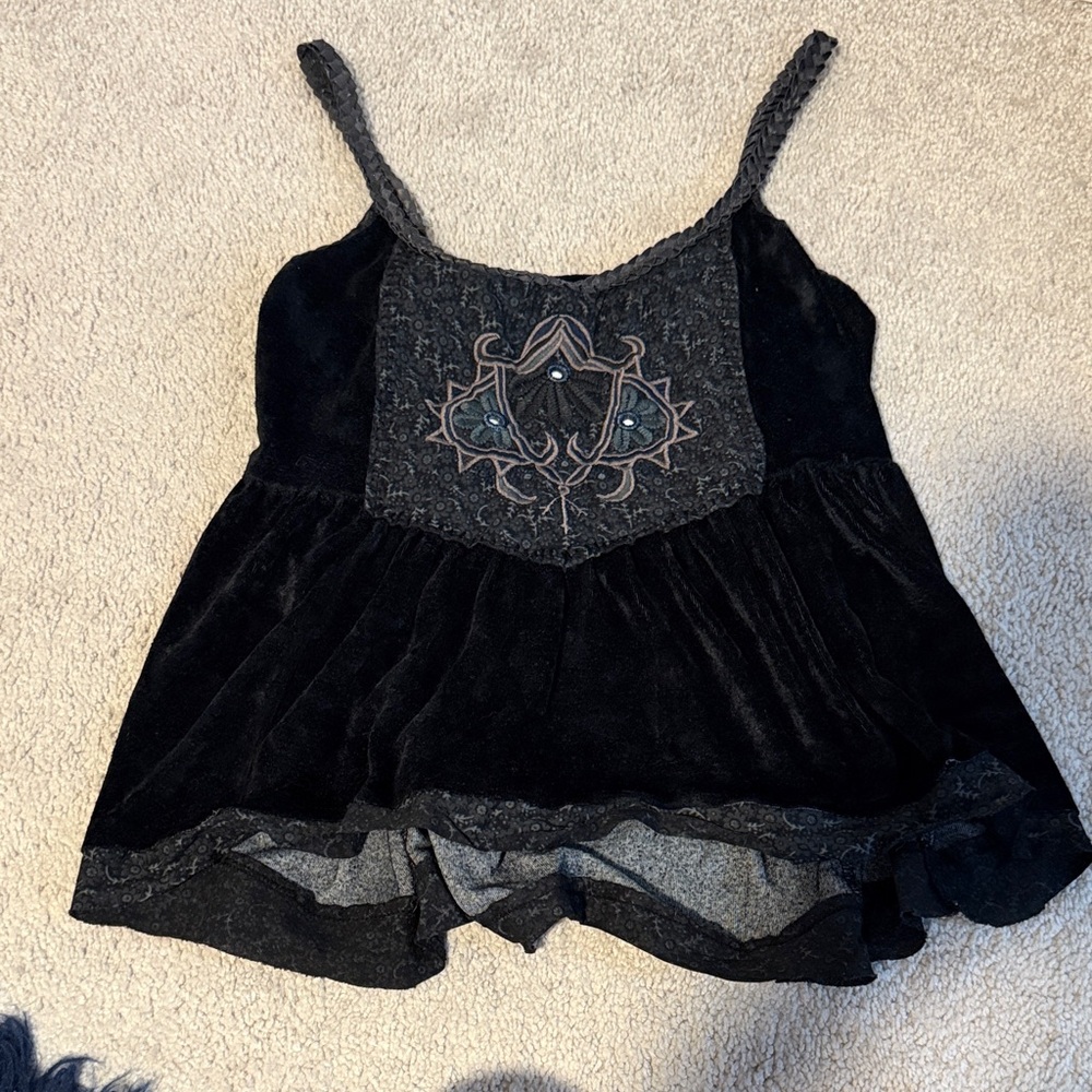 Free People Black Embroidered Top